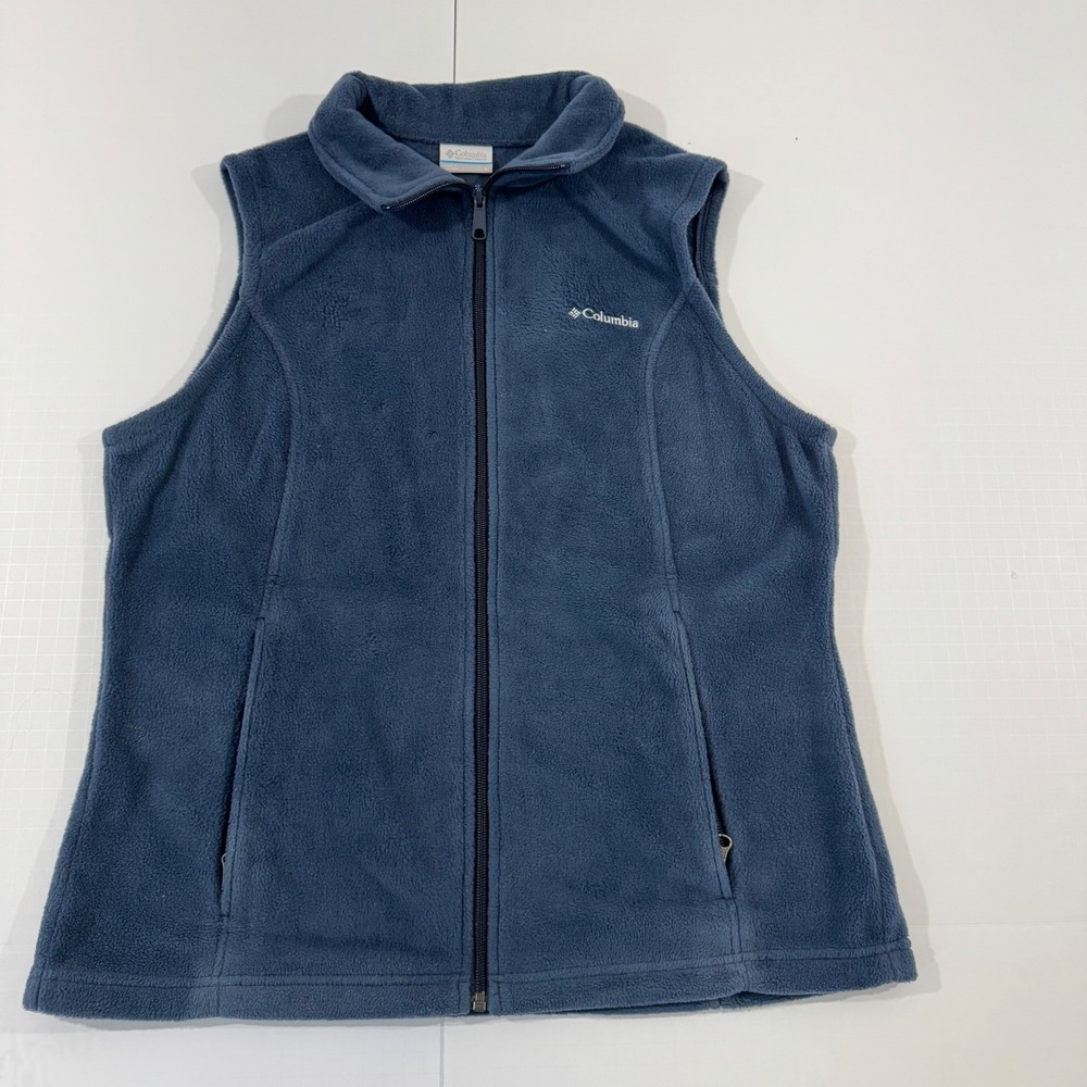 Columbia Fleece Vest Men Large Blue Full Zip Mock Neck Outdoor Layering